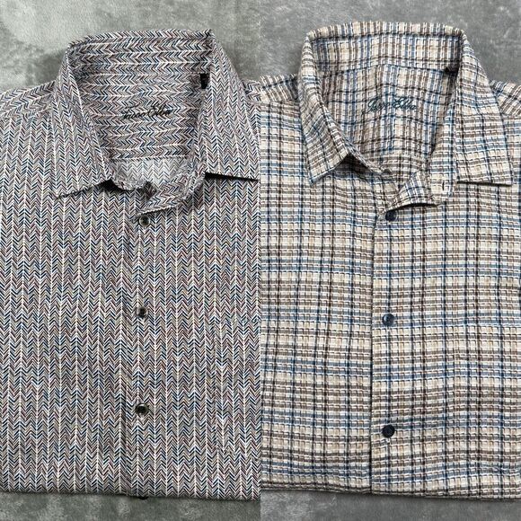 Tasso Elba Button Down Shirt Mens XL Khaki Marche Plaid And Tribal Lot Of 2 - Picture 1 of 16